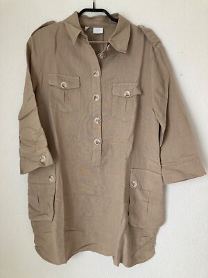 ALBA MODA Leinenbluse Longbluse Tunika Gr. 42 hellbraun Neu ohne Etikett