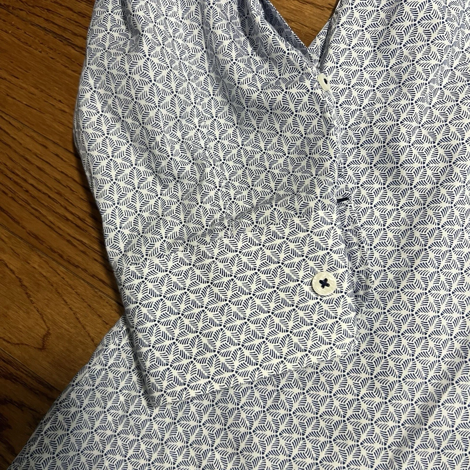 Camisa TM Lewin Para Hombres Grande Azul Blanco Geométrica Preppy Botón Frontal Algodón Prendas para el torso Foto 4 de 4