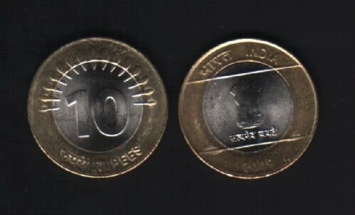 INDIA 10 RUPEES NEW 2009 x 10 Pcs Lot ASHOKA BIMETAL UNC INDIAN COIN MONEY - Image 3 of 3