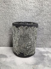 Mosaic Crackled Clear Glass Candle Holder 4.5 Tall