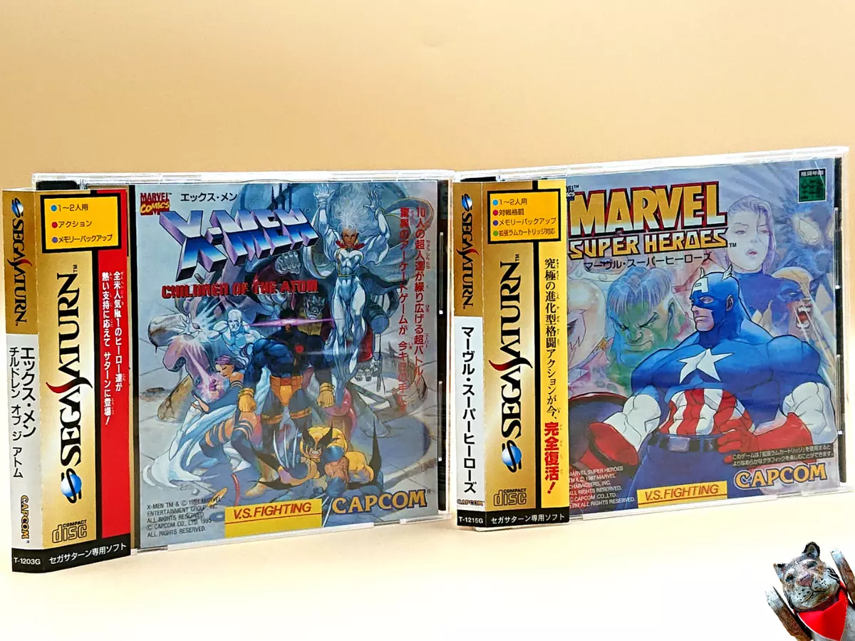 Sega Saturn X-Men Children Of The Atom & Marvel Super Heroes Lot 2 Set SS Japan