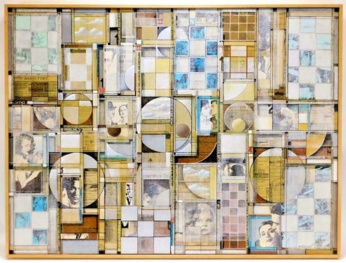 Mischtechnik Acryl Collage Roderick Slater Original Kunst Lg. 30x48" gerahmt SCHÖN!