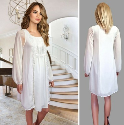 NEXT KLEID GR 8 ELFENBEIN ETUIKLEID TRANSPARENT GEFÜTTERT KURZ LANGARM PLATTIERT #7