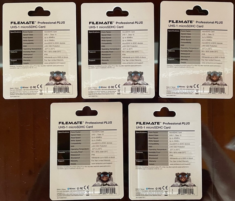 5 FILEMATE PROFESSIONAL PLUS UHS-1 MICROSDHC CARD W/ ADAPTER 16GB LOT ...