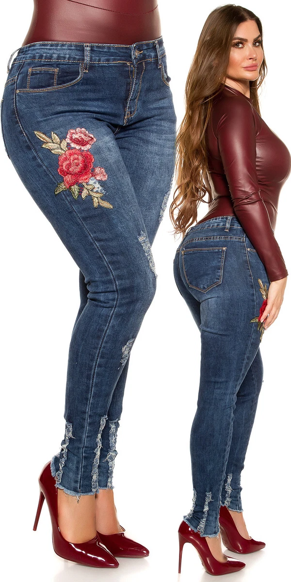 undulate dobbelt hack Sexy Women's Plus Size Curvy Skinny Jeans embroidered ripped pants Blue UK  10-20 | eBay