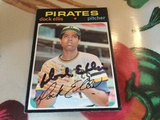 1971 Topps Dock Ellis Autographed Baseball Card Pirates Yankees (dec.2008)