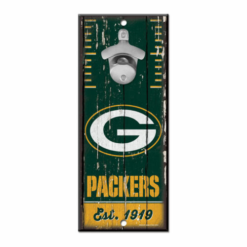 Green Bay Packers Distressed Bottle Opener Wall Sign 5" x 11" Hardboard  - Picture 1 of 1