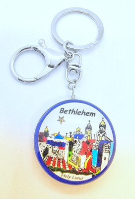 Schlüsselanhänger Krippe Kirche Bethlehem Glas 3D / doppelseitig