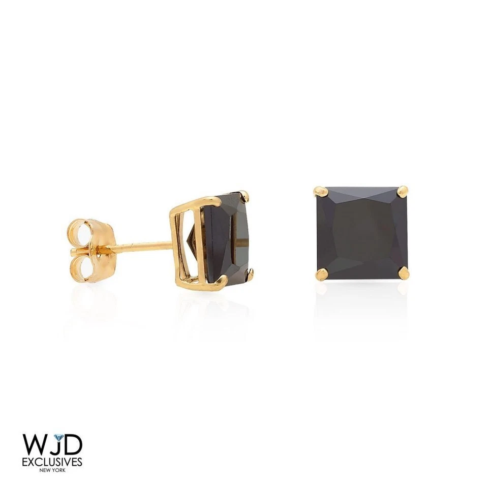 2Ct Simulated Black Diamond Princess-Cut 14K Yellow Gold Push Back Stud Earrings - Image 2 of 4