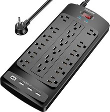 18 Outlets Surge Protector Power Strip - 6 Feet Flat Plug Heavy Duty Extension