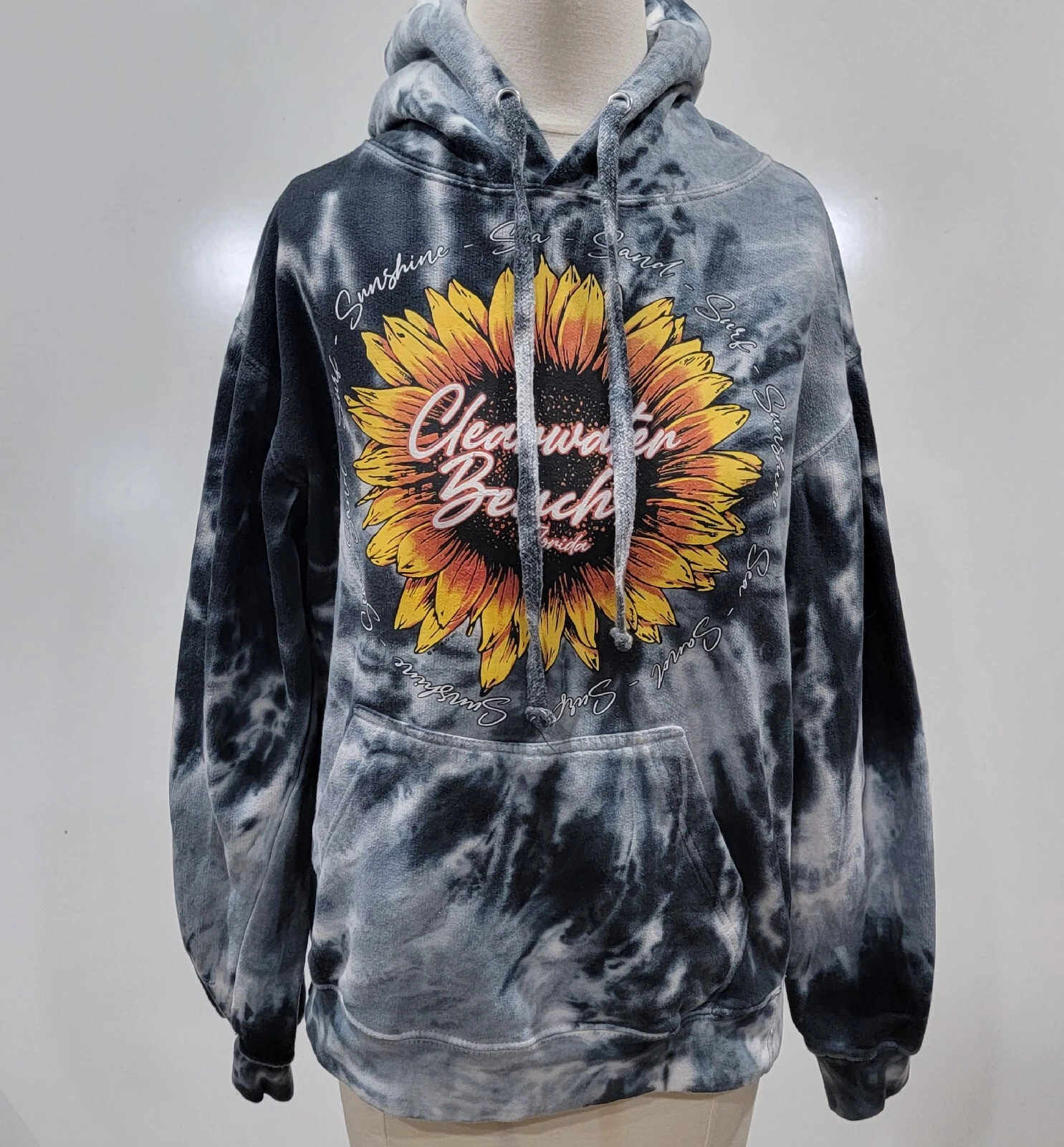 Isaac's Designs Tie Dye Hooded Sunshine Sweatshirt Distressed Sleeve Size Small
