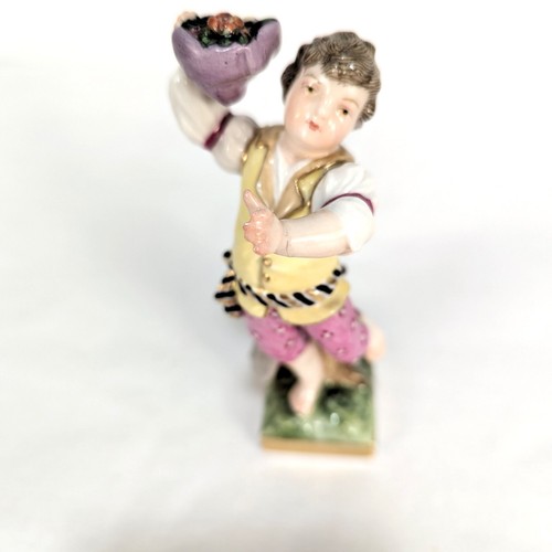 Antigua figura KPM de un niño bailarín con flores en su sombrero - Imagen 5 de 8