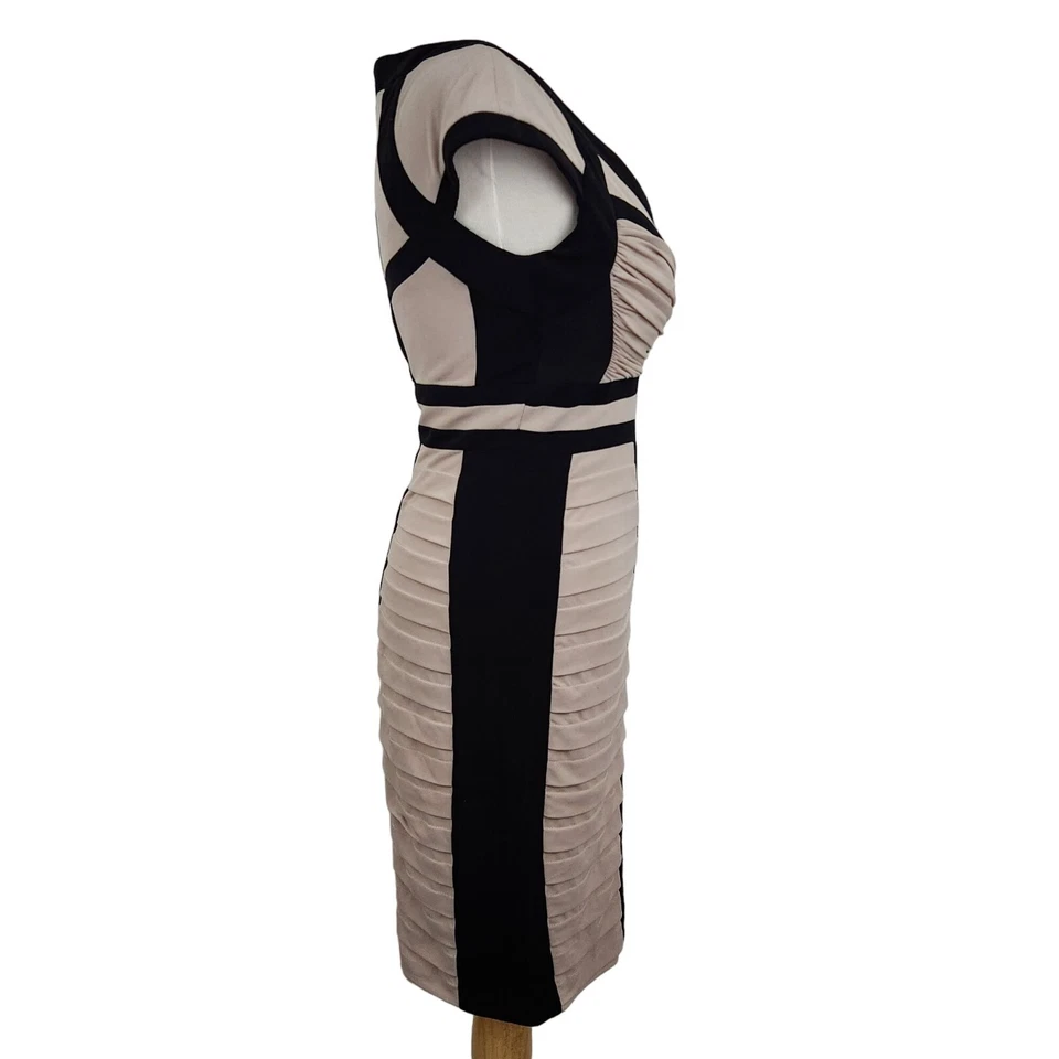 Jax Dress Women's Size 2 Bodycon Bandage Mini V Neckline Color Block Tan Black - Image 2 of 4