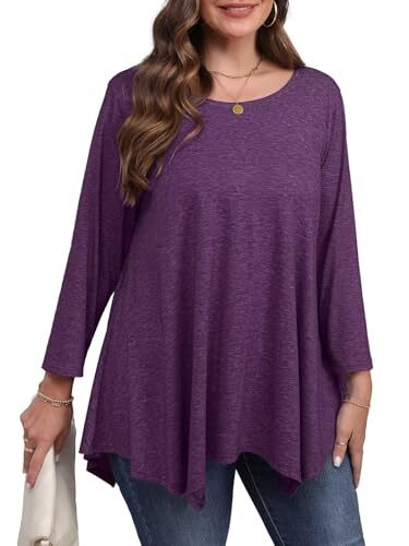 Plus Size Tops for Women Fall Tunic Tops to Wear with 2X D-dark Purple - 第 1/5 張圖片