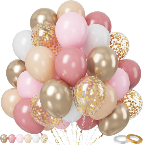 Blush Pink Balloons Set, 50 Pcs Pink and Champagne Gold Balloons, 12 Inch Dusty