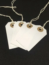 White Xmas Present Tags String Tie on Luggage Tag Parcel Price Label Ticket