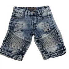 Denim  Rivets Jeans Boy  s Shorts Size 6 Distressed Faded Blue Denim Patched