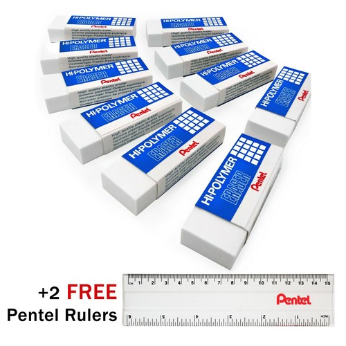 Pentel Jumbo Radiergummis – 2 Stück Mit 2 Linealen – Latexfrei, Sauber Radierend