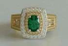 3.20Ct Cushion Cut Simulated Emerald Double Halo Ring 14k Two Tone Gold Plated