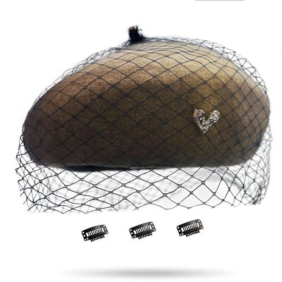 8846 Vintage Style Wool Beret Hat With Black Mesh Veil, Camel French il_fullxfull.2622316958_f4sh.jpg main image 2