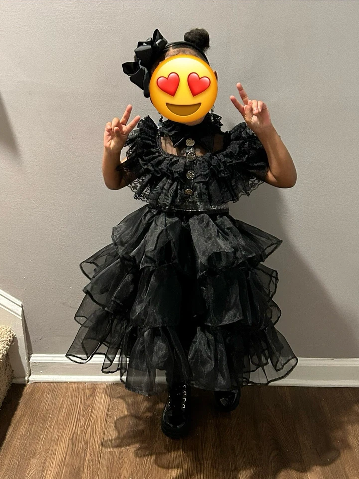 Wednesday: Handcrafted Dress & Socks Set for Toddler Fashionistas" Size 4/6 Yrs - Image 2 of 4