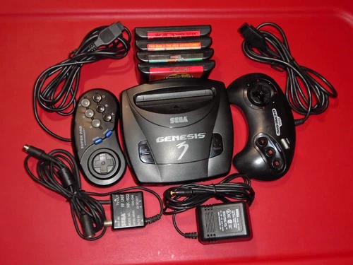 SEGA Genesis 3 MK-1461 Console Bundle AC MK-1479 RF MK-1632 Controllers 4 Games