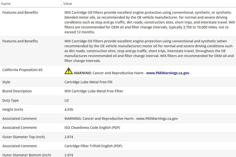 Оригинальный масляный фильтр типа WIX для BMW 745I 2002-2005 V8-4,4 л - Изображение 3 из 4
