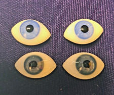 2 pr - 14mm Pinched Back Glass Doll Eyes - Blue/Gray - NOS 14/4