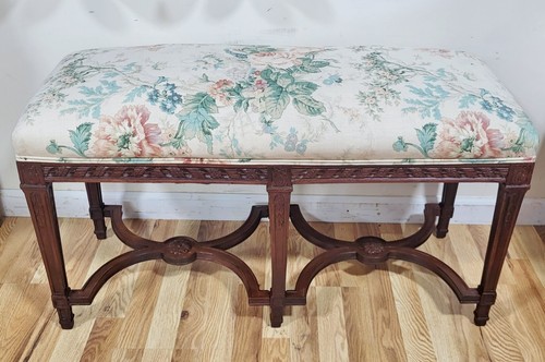 Antique FRENCH 19th C Louis XIV Style Carved MAHOGANY Large WINDOW Bed BENCH