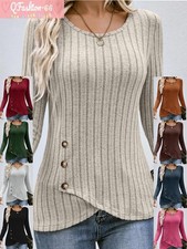 Womens Long Sleeve T Shirt Blouse Ladies Autumn Plain Pullover Tops Plus Size