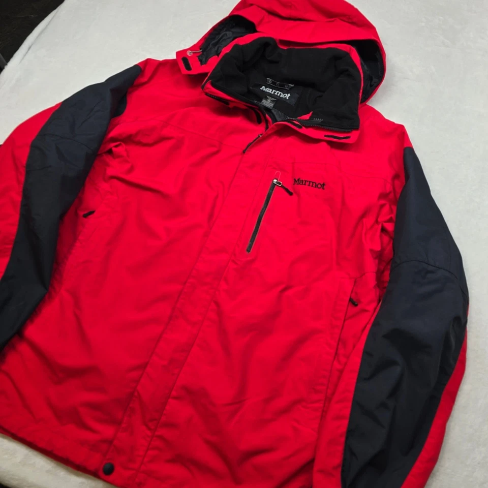 Chaqueta de esquí de nailon Marmot para hombre XL roja negra sistemas con capucha membrana snowboard Foto 4 de 4