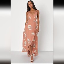 Lulus All Mine Rusty Rose Floral Print High-Low Wrap Dress Size Medium Flirty