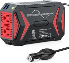 Pure Sine Wave Power Inverter 300W Car Plug in Charger Outlet DC 12V to 110V AC