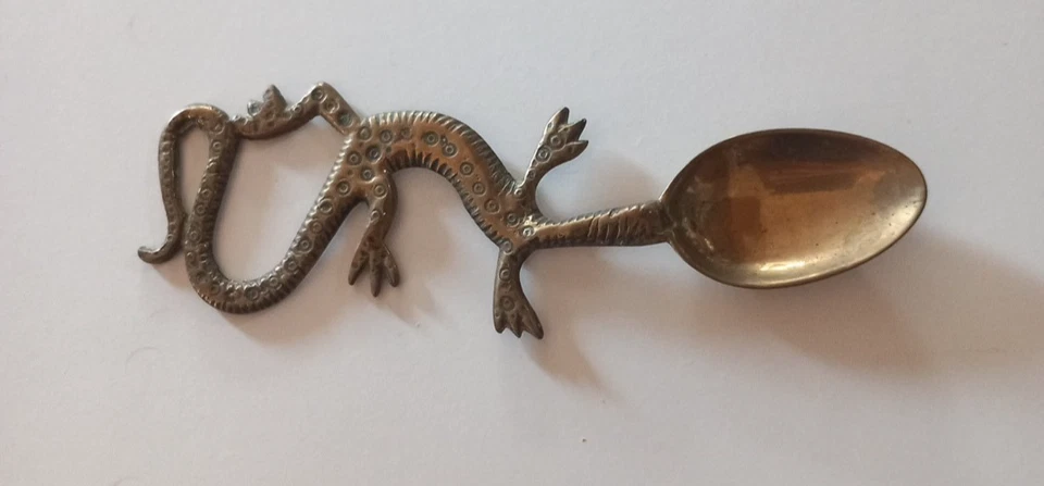 Vintage Decorative Brass Spotted Lizard Handle Libation Spoon - Image 2 of 4