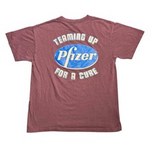 Vintage Pfizer Teaming Up For A Cure T-Shirt Anvil Maroon Single Stitch Mens L