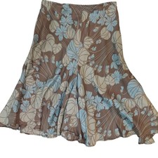 New York Company 100 Silk Midi Skirt Floral Print Brown Blue Women's Size M