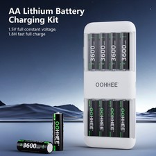 OOHHEE 8pcs 3600mWh Lithium 1.5V Rechargeable Batteries AA Fast Charger White
