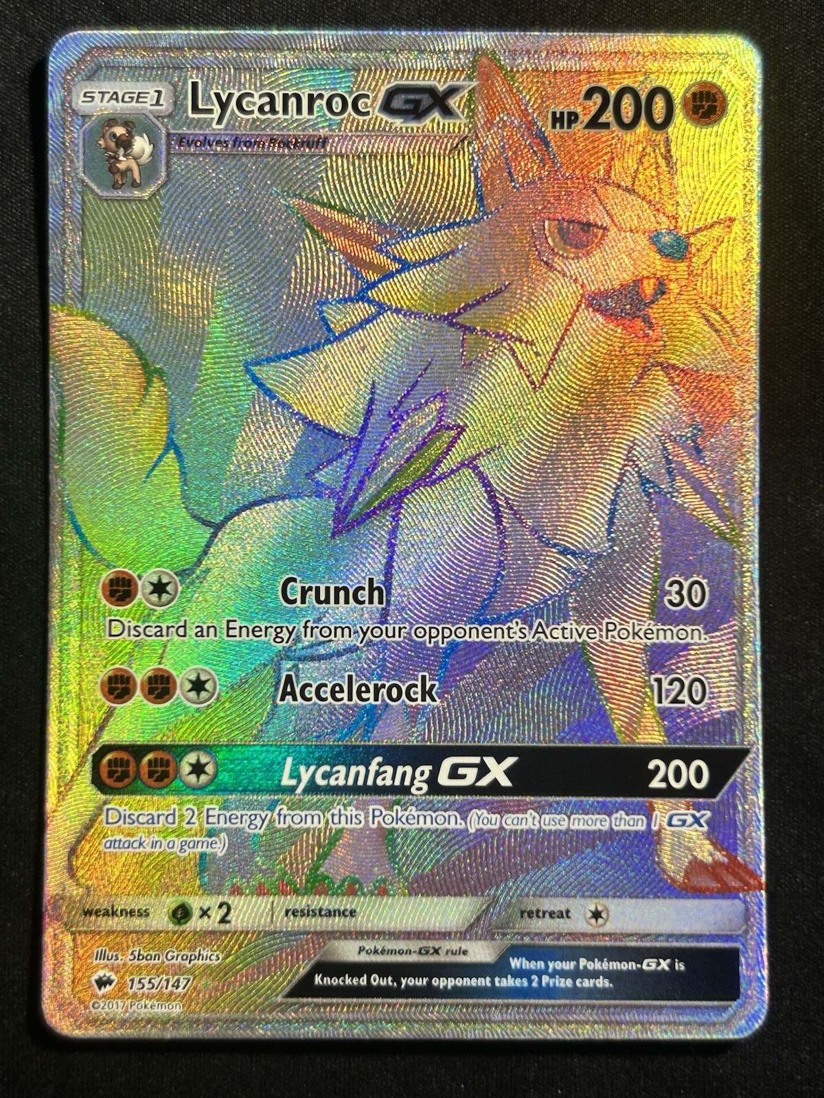 Lycanroc GX 155/147 Pokemon Rare Rainbow Burning Shadows Pokemon LP FAST SHIP!!