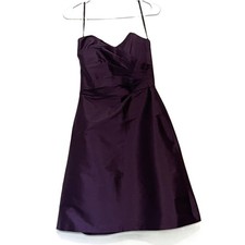 Vintage ALFRED SUNG Formal Dress Size 4 Purple Chiffon Strapless Ruched Y2K