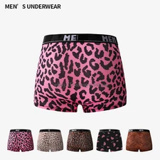 Men's Ice Silk Leopard Print Thin Boxers Trunks Pants Briefs Shorts Underwear