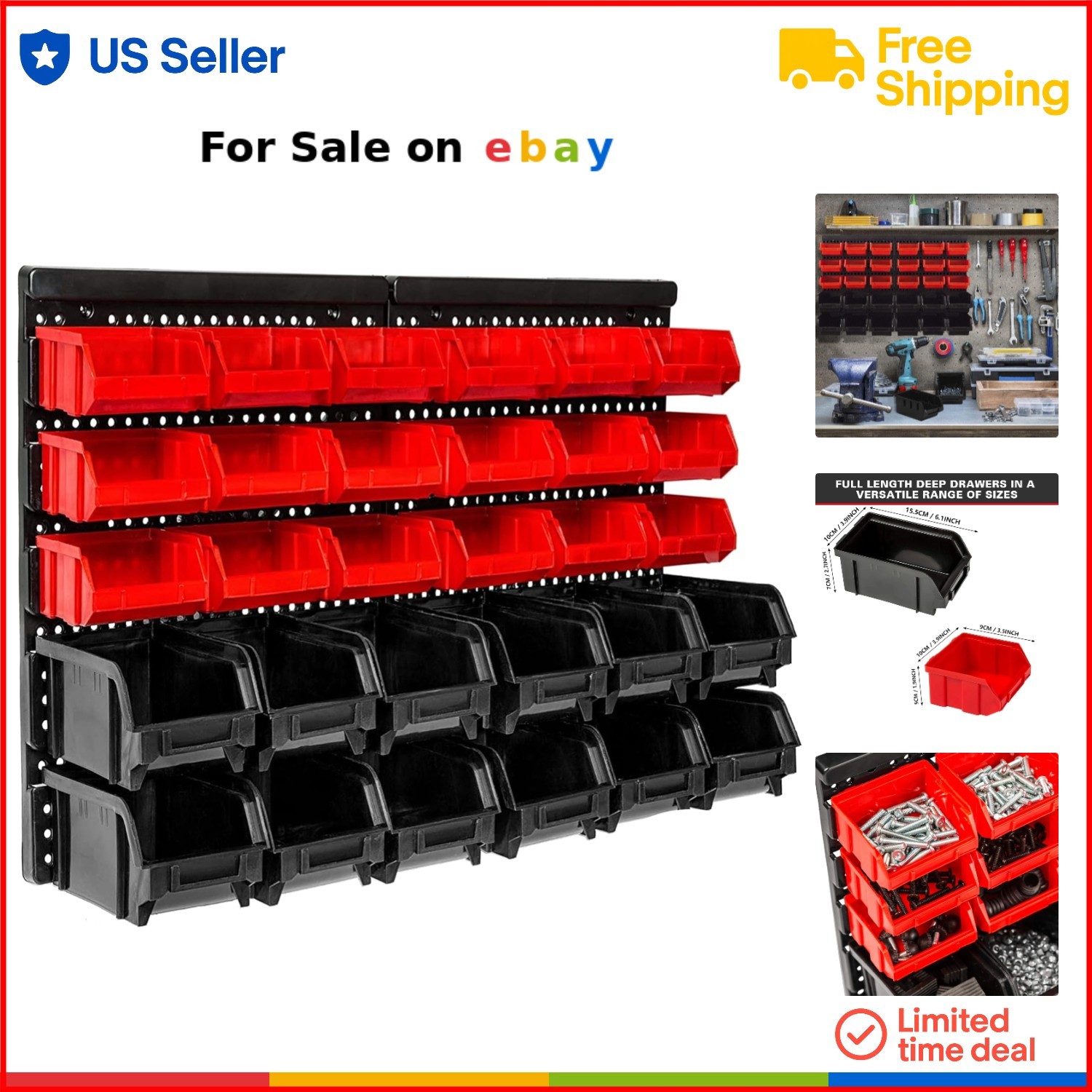 Wall Mounted Storage Bins Plastic 30 Organizer Tool Hardware Crafts Office