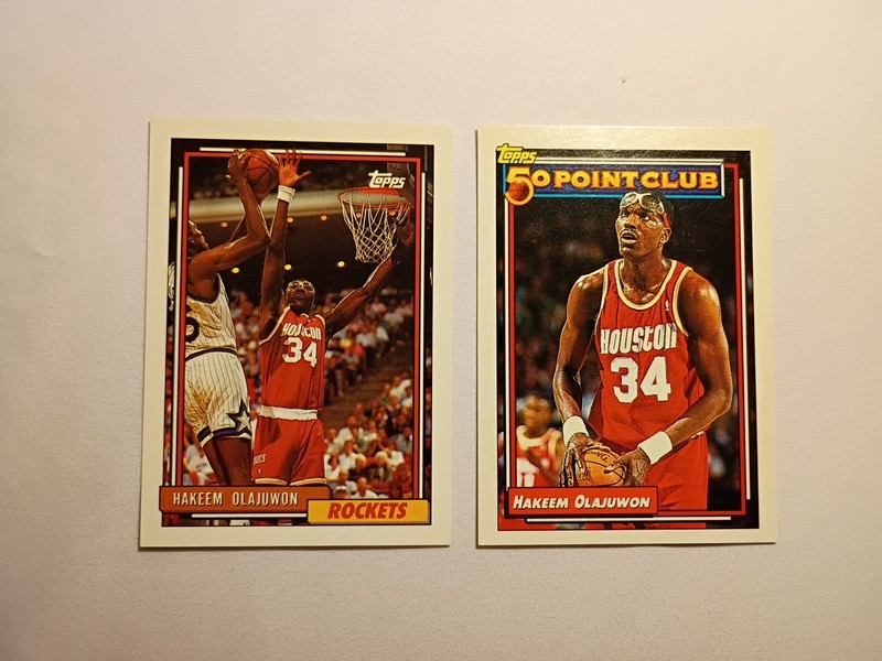 1992-93 Topps - Hakeem Olajuwon #337 , 50pt Club Hakeem Olajuwon #214 Lot Of 2