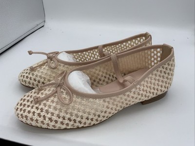 Mesh Ballet Flats for Women Woven with Bow Ballerina Flats Mary, Nude, Size 6.5