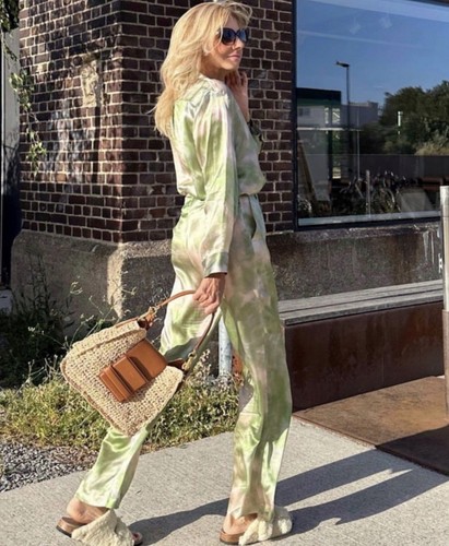 ZARA LIMITED EDITION 100% SILK PASTEL GREEN TIE-DYE PANTS & Blouse co ord Set S - Picture 7 of 11