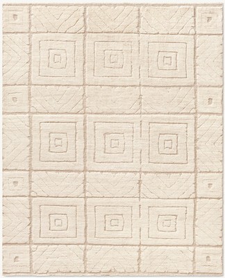 Hand knotted from wool sculpted rectangles evoke minimalist design.