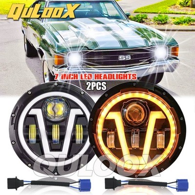 For Chevy Chevelle 1971-1973 - 7'' Inch LED Headlights Round Hi/Lo Sealed Beam