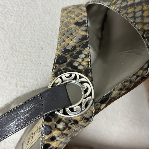 Brighton Rivoli Sandals Women 8M Tan Patent Leather Snake Print Slingback Heeled - Picture 8 of 11