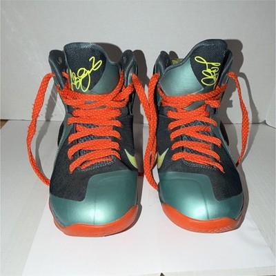Nike LeBron 9 Cannon 469764-004 Mid Top Lace-Up Sneakers Green/Orange 2011