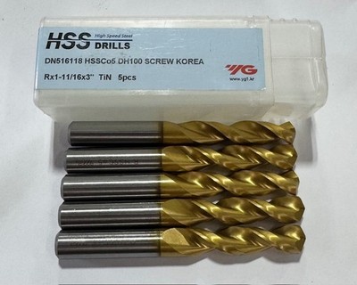YG Letter R HSS-E Screw Machine Drill 130° Tin Coated 5 Pack