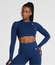 Women's Best Power Seamless Crop Top Sapphire Blue Size S | NWT Gym Activewear